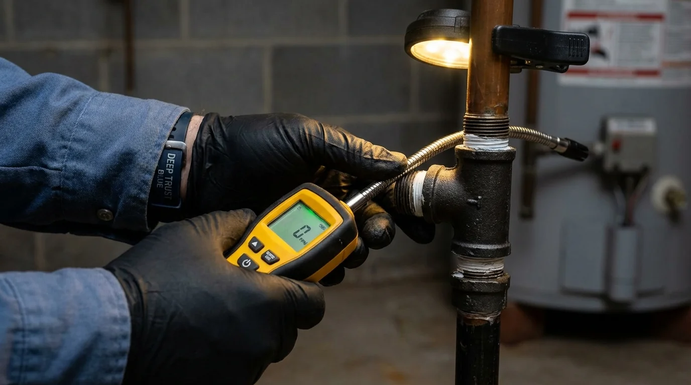 Gas leak detection with electronic sniffer by Johns Plumbing LLC in Quincy