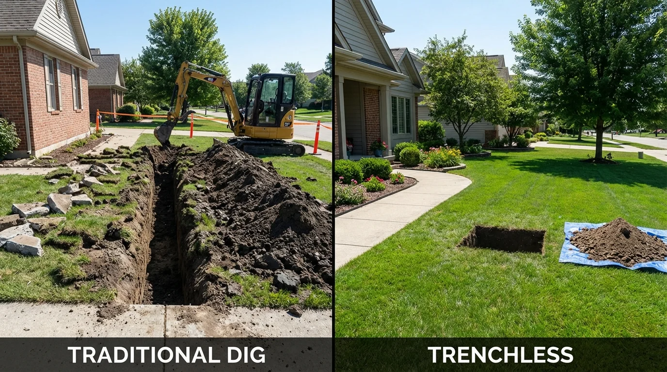 Trenchless sewer repair with minimal yard damage versus traditional excavation in Quincy, FL